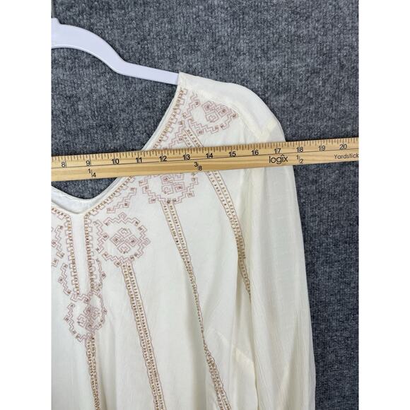 Chico's Blouse Women's Size 3 16/18 Cream Color Embroidered Beading Boho Lagon - Picture 2 of 10